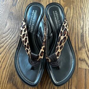 Donald J. Pliner leopard print mohair wedge sandals, size 9.5